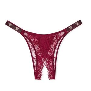 Victoria’s Secret Very Sexy Shine Strap Red Lace Crotchless Panty Sz XS